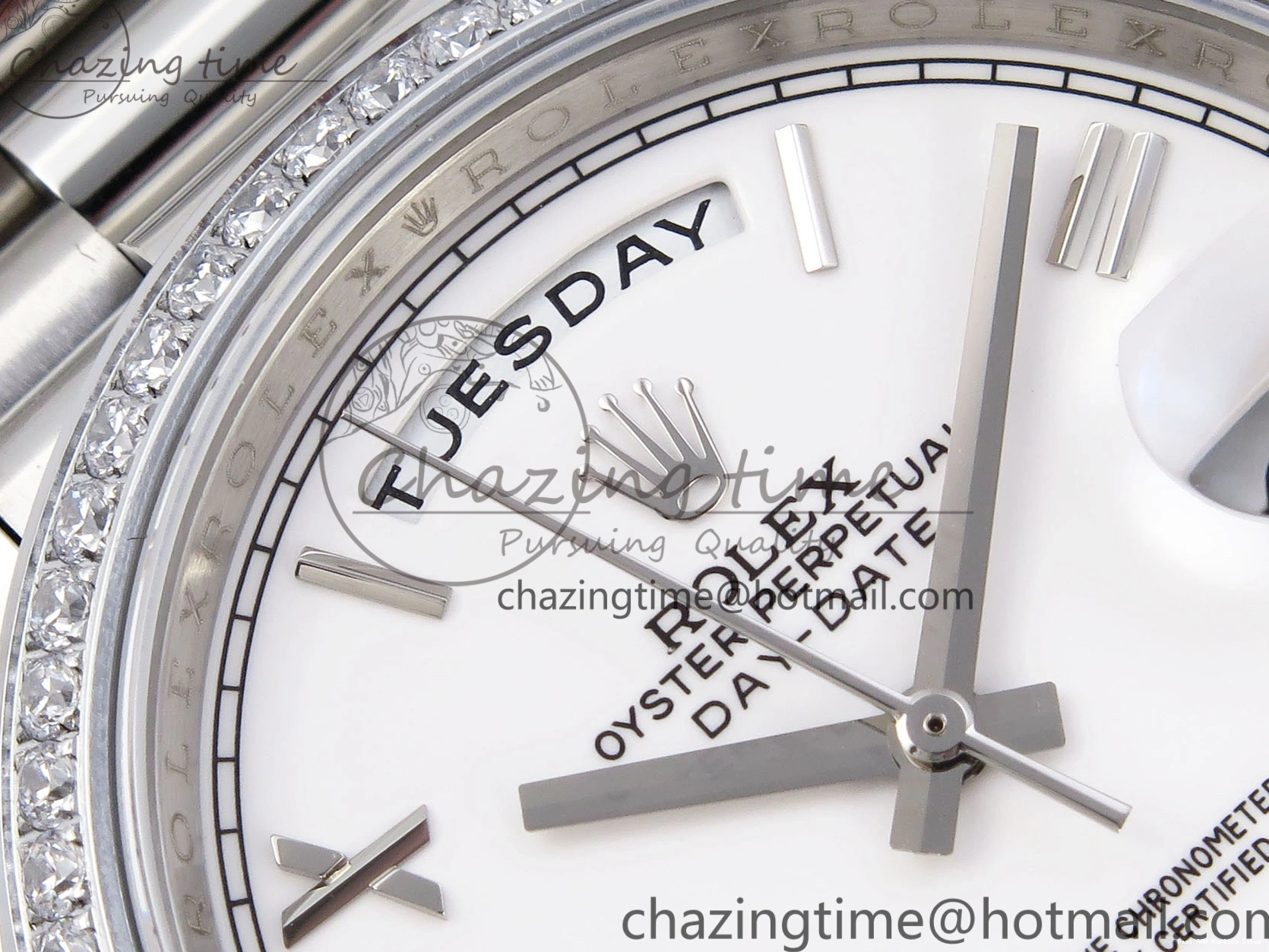 Good Copy Rolex Watches GSF Dial Bezel White Sustainable A 1920 40 SS Roman on Weight DayDate Diamonds Bracelet Gain President 1227